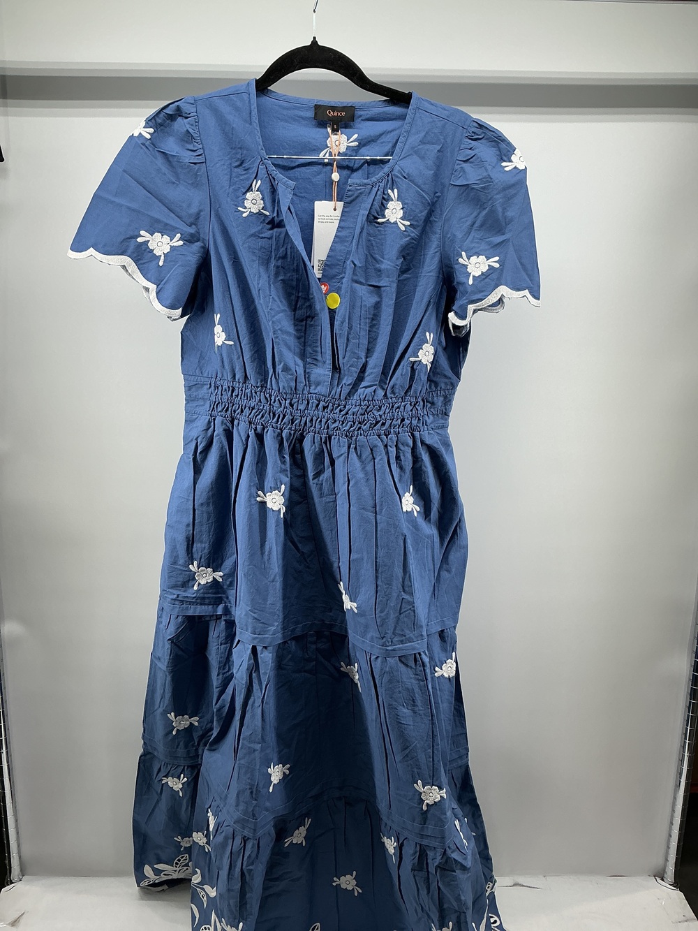 100% Organic Cotton Poplin Embroidered Tiered Maxi Dress